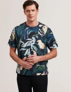 Abstract Floral Print Pure Cotton T-Shirt