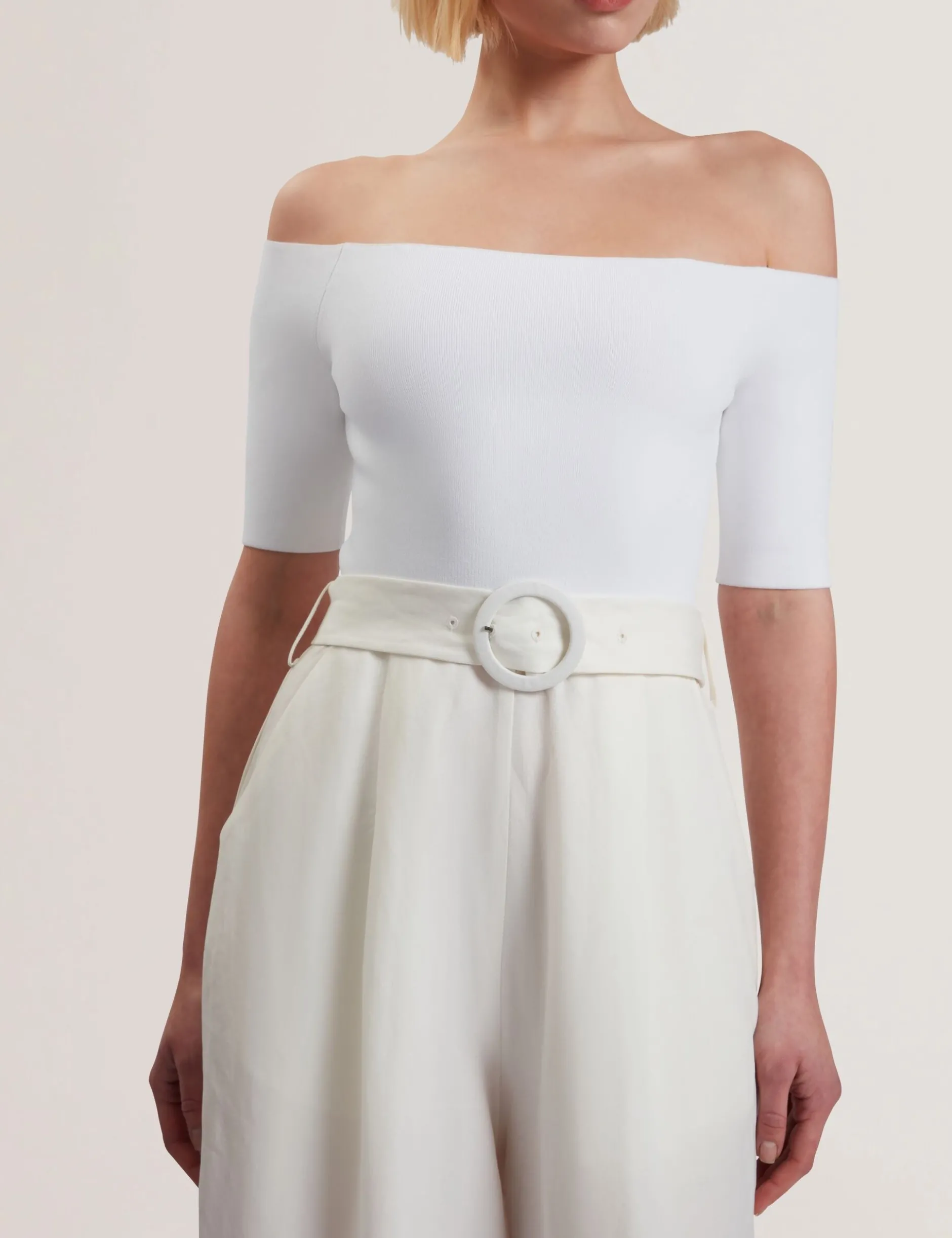 Bardot Knit Top Wide Leg Belted Jumpsuit
