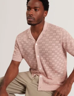 Basket Knit Silk Blend Short Sleeve Shirt