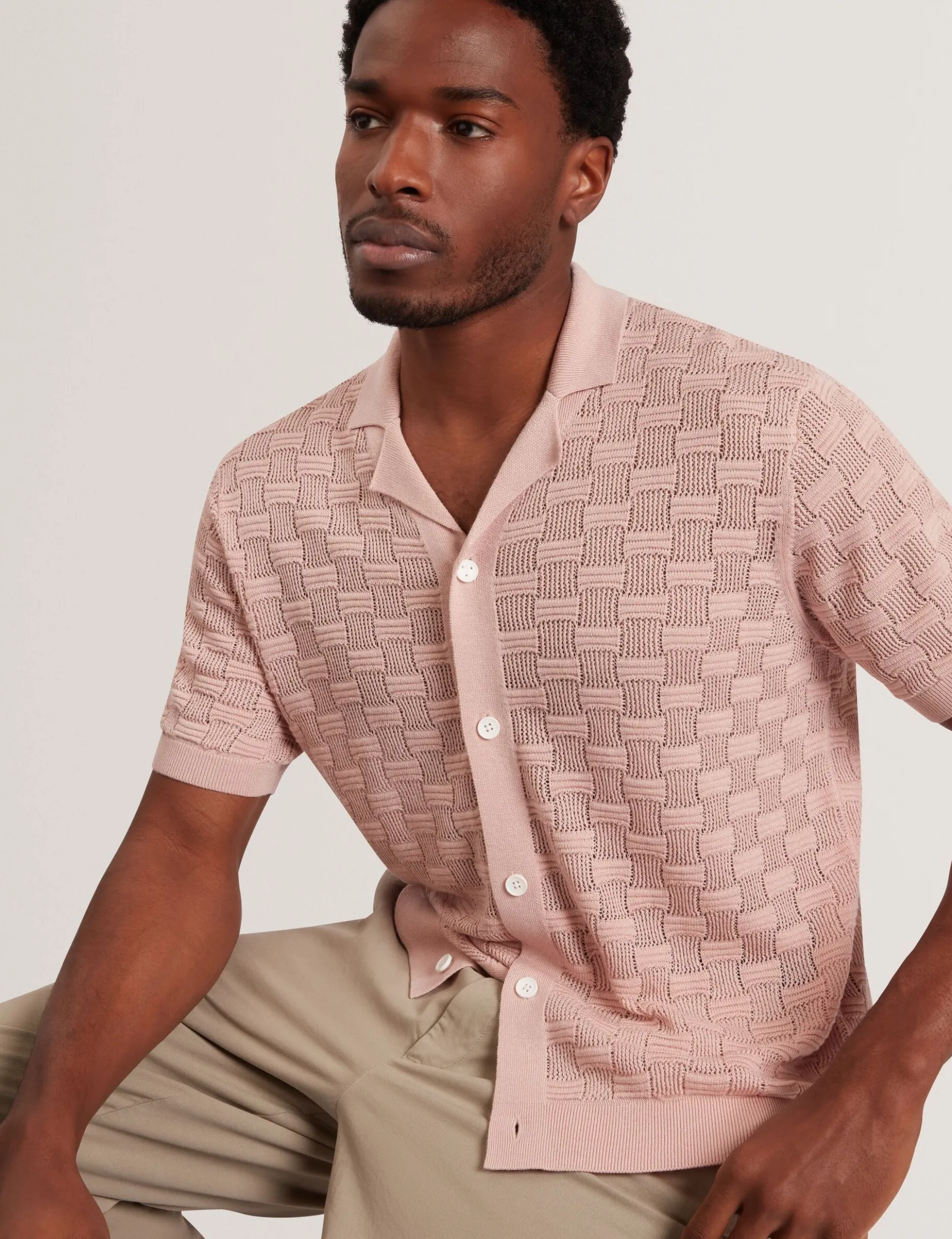 Basket Knit Silk Blend Short Sleeve Shirt