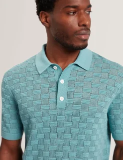 Basket Knit Wool Blend Short Sleeve Polo