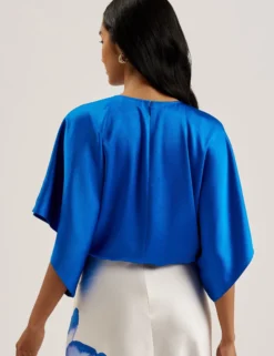 Batwing Short Sleeve Satin Blouse
