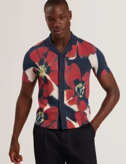 Blooms Print Knitted Short Sleeve Shirt