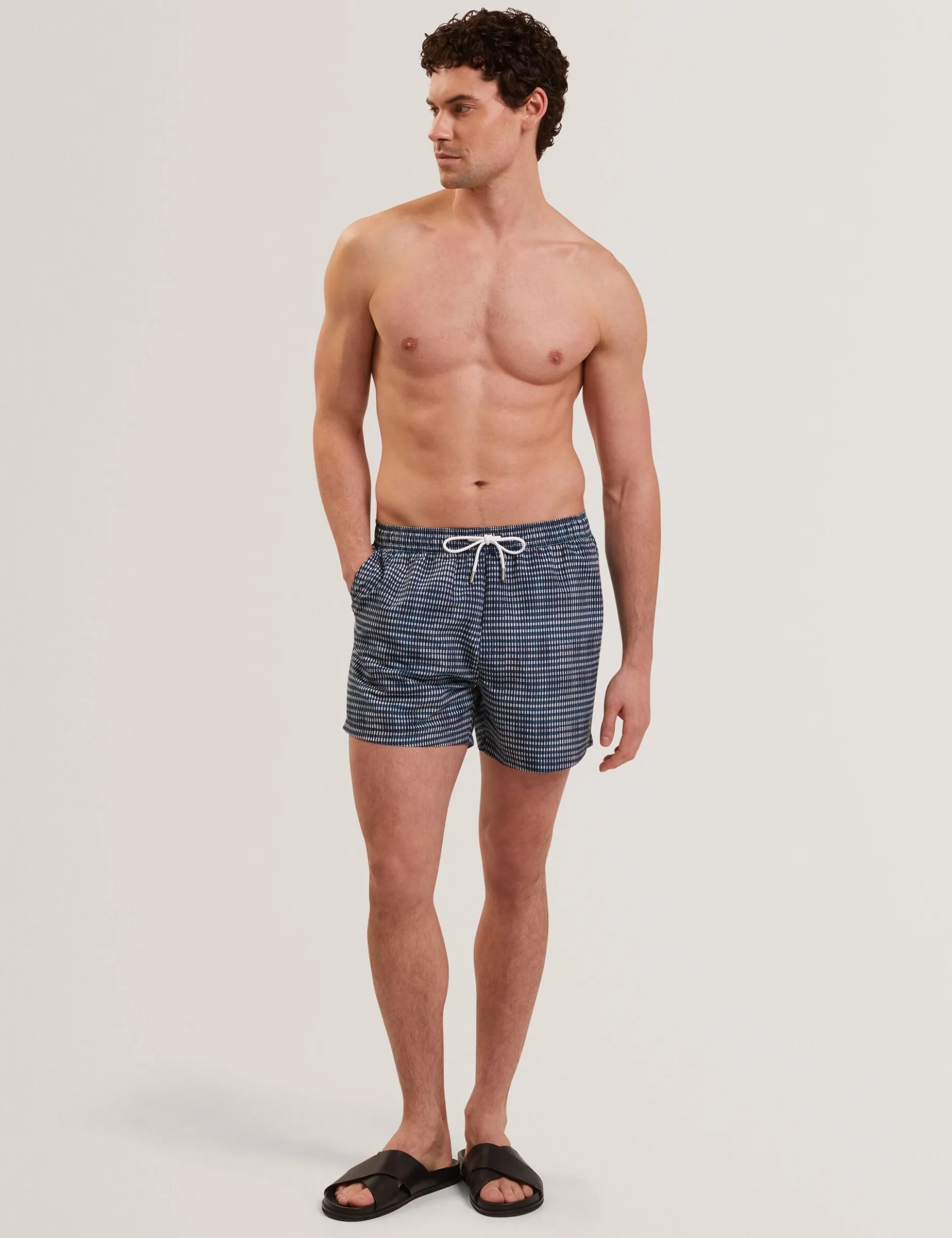 Blurred Check Mid-Length Swim Shorts