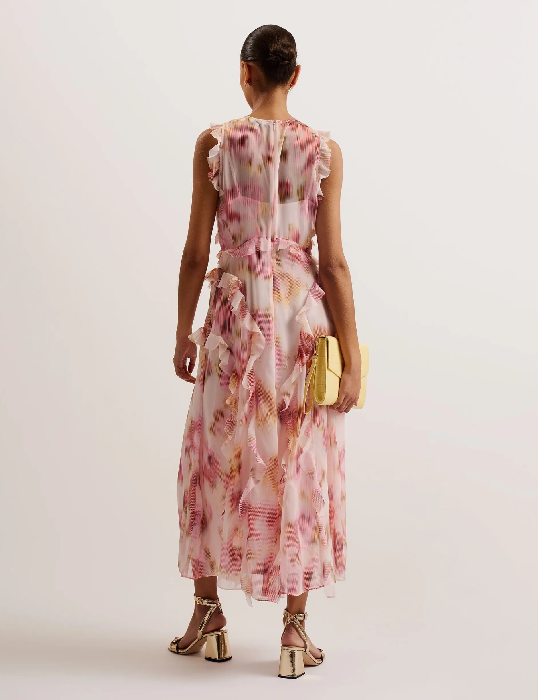 Blurred Floral Print Midi Dress