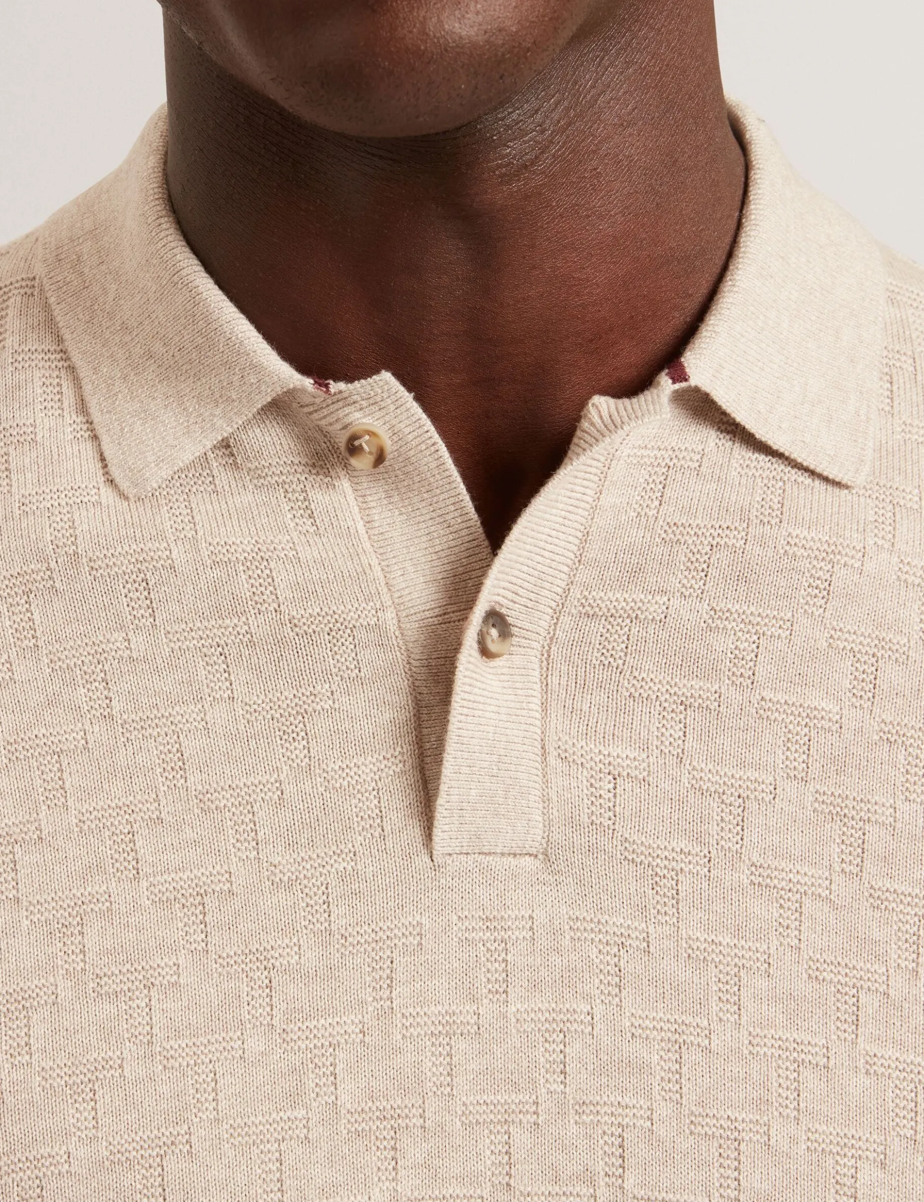 Branded Texture Knit Long Sleeve Polo