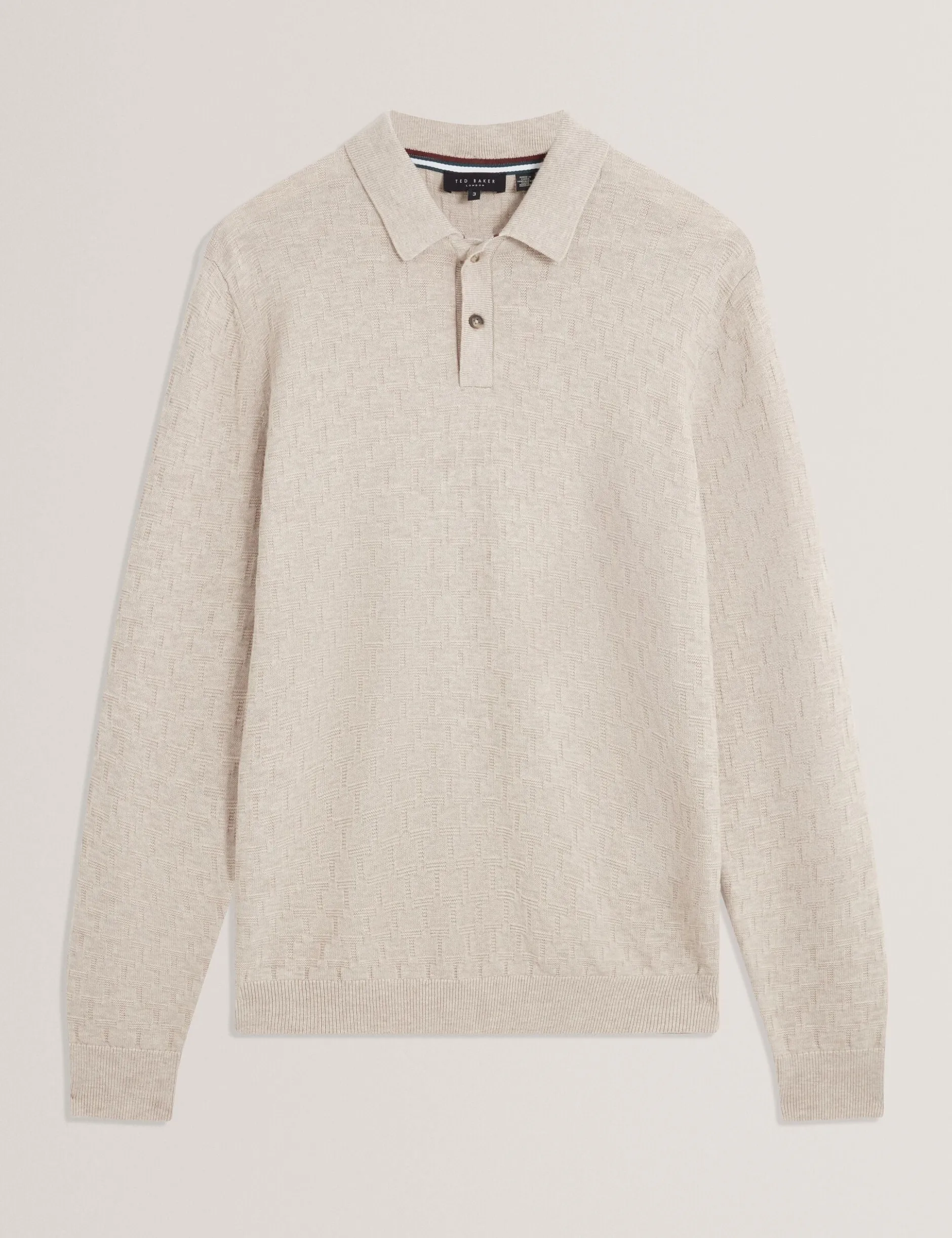 Branded Texture Knit Long Sleeve Polo