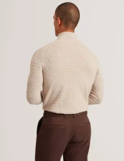 Branded Texture Zip Neck Jumper