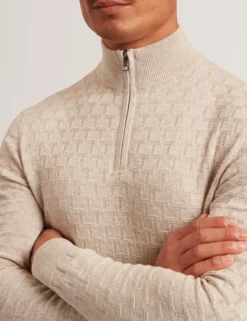 Branded Texture Zip Neck Jumper