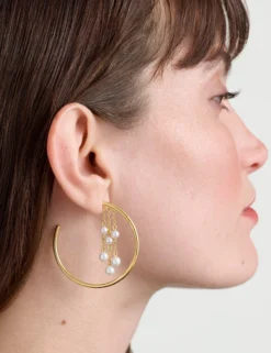 Cascade Hoop Pearl Earrings