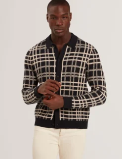 Check Print Button-Through Knit Polo