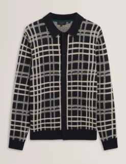 Check Print Button-Through Knit Polo