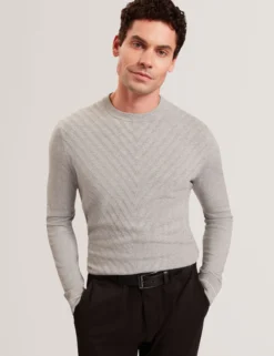 Chevron Texture Knit Crew Neck Sweater