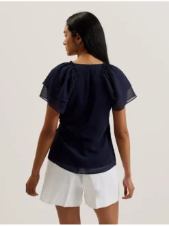 Chiffon Frill Short Sleeve Wrap Top