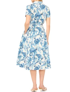 Cotton Floral Belted Midi Shirt Dress