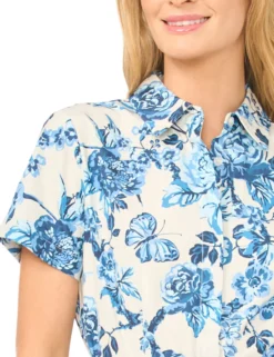 Cotton Floral Belted Midi Shirt Dress