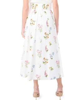 Cotton Floral Pleated Midi Skirt
