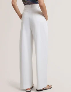 Cotton Pleated Front Wide Leg Trousers