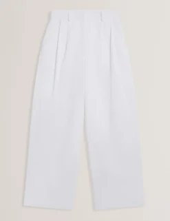 Cotton Pleated Front Wide Leg Trousers
