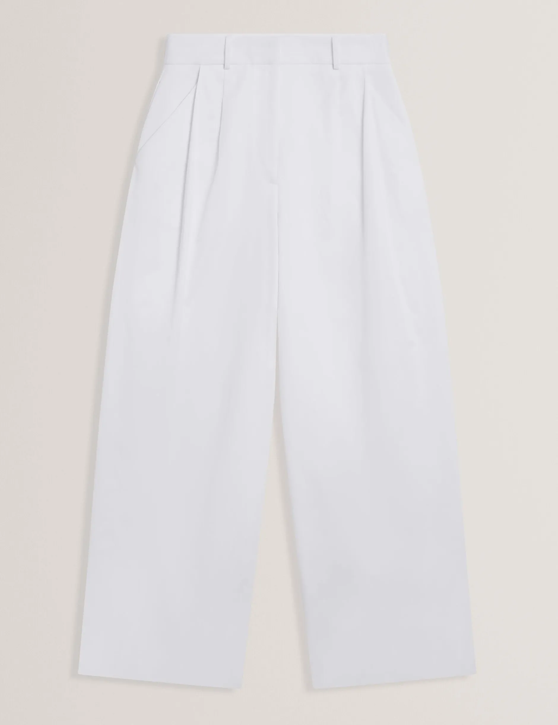 Cotton Pleated Front Wide Leg Trousers