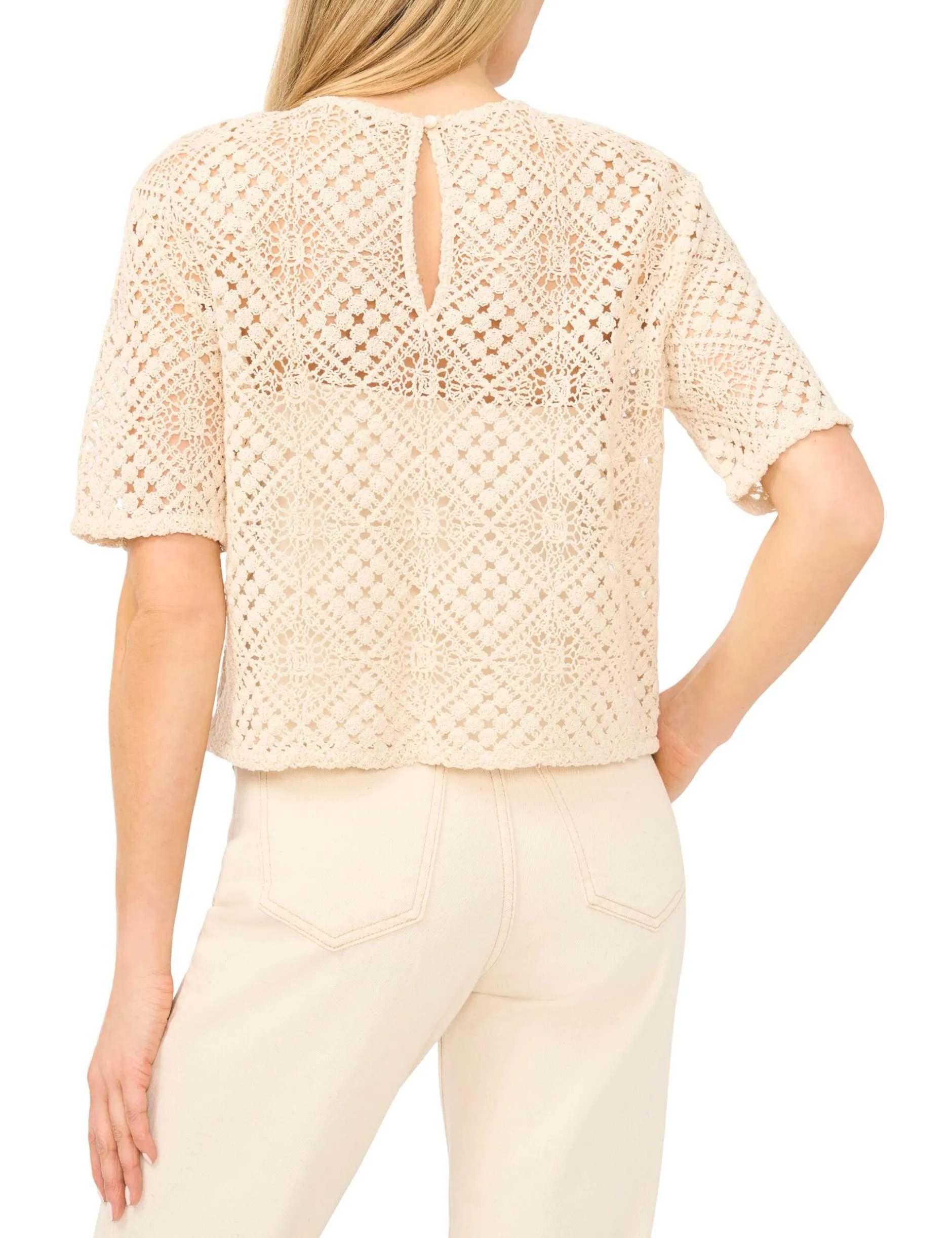 Crochet Knit Boxy Short Sleeve Top