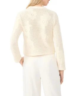 Crochet Knit Crew Neck Cardigan