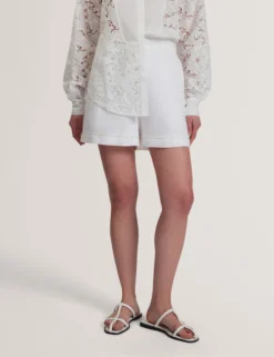 Crochet Trim High Waisted Linen Shorts