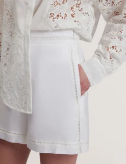 Crochet Trim High Waisted Linen Shorts