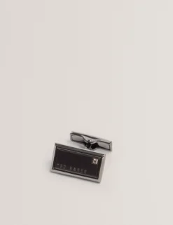 Crystal Detail Brushed Metal Cufflinks