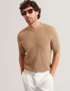 Diamond Crochet Knit Cotton T-Shirt