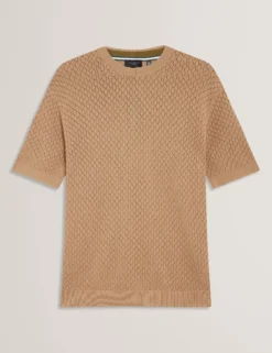 Diamond Crochet Knit Cotton T-Shirt