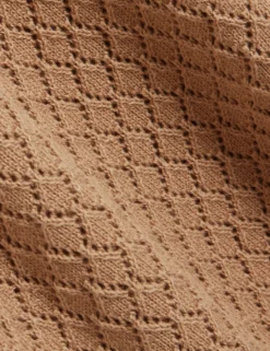 Diamond Crochet Knit Cotton T-Shirt
