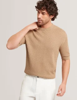 Diamond Crochet Knit Cotton T-Shirt
