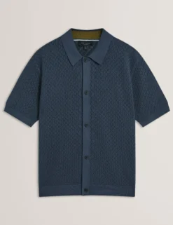 Diamond Crochet Knit Short Sleeve Shirt