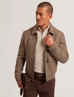 Dogtooth Check Wool Harrington Jacket