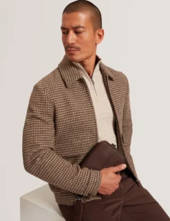 Dogtooth Check Wool Harrington Jacket