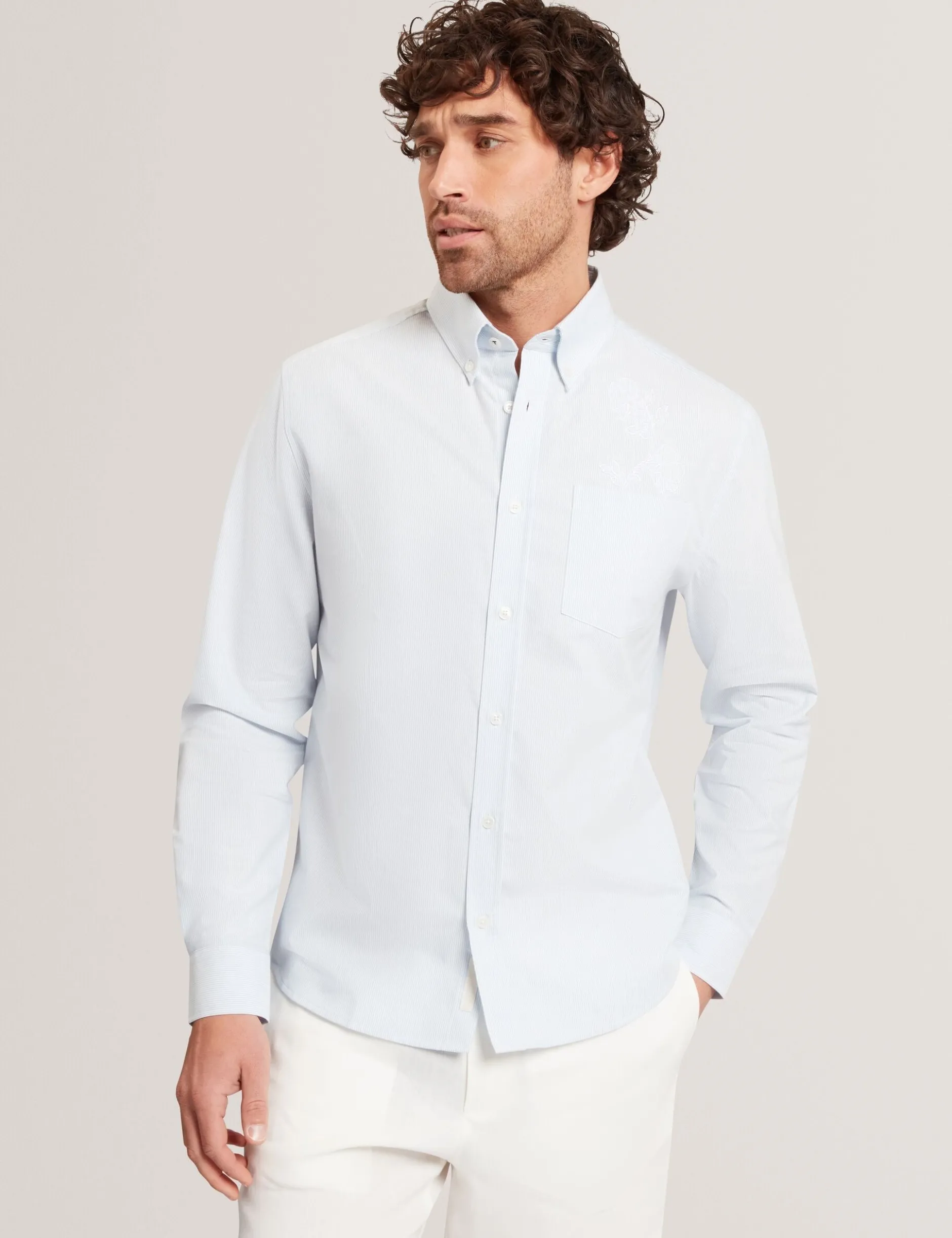 Embroidered Detail Relaxed Pinstripe Shirt