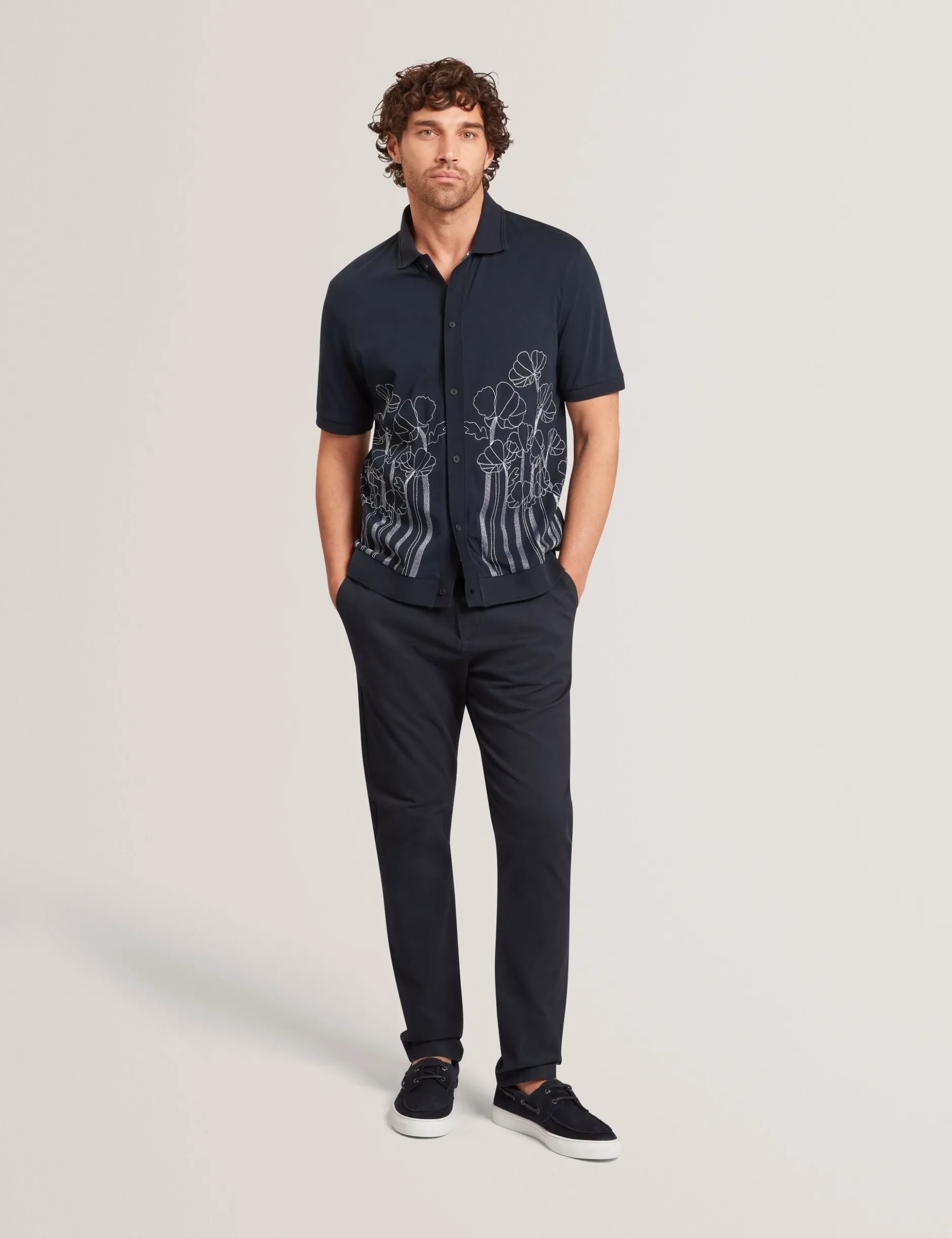 Embroidered Floral Pure Cotton Knit Shirt