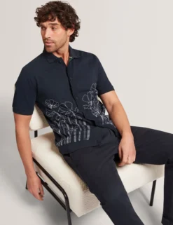 Embroidered Floral Pure Cotton Knit Shirt
