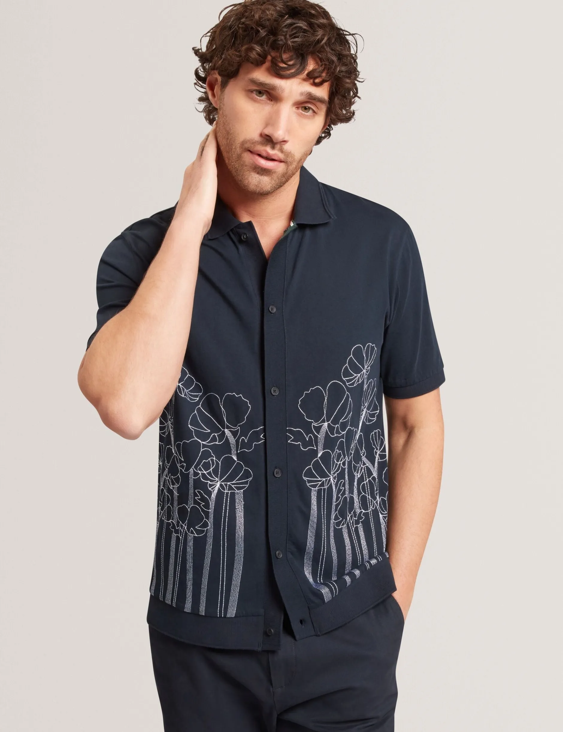 Embroidered Floral Pure Cotton Knit Shirt