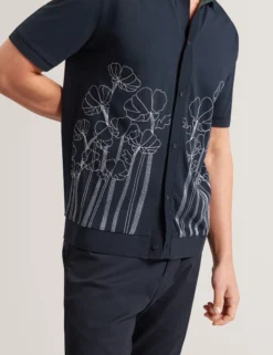 Embroidered Floral Pure Cotton Knit Shirt