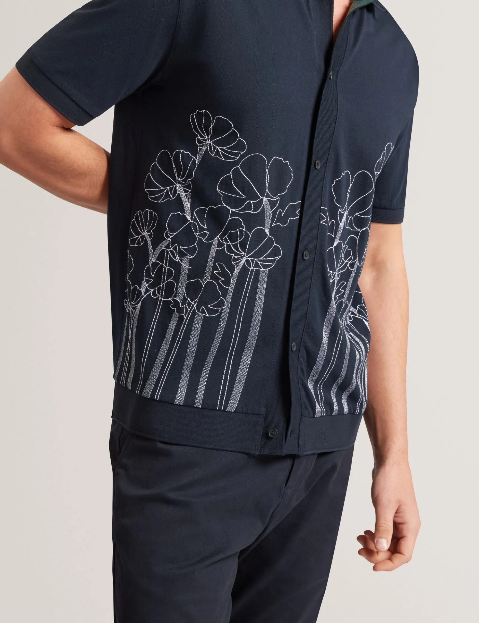 Embroidered Floral Pure Cotton Knit Shirt