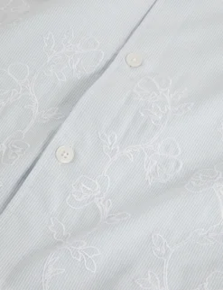 Embroidered Hem Pinstripe Short Sleeve Shirt