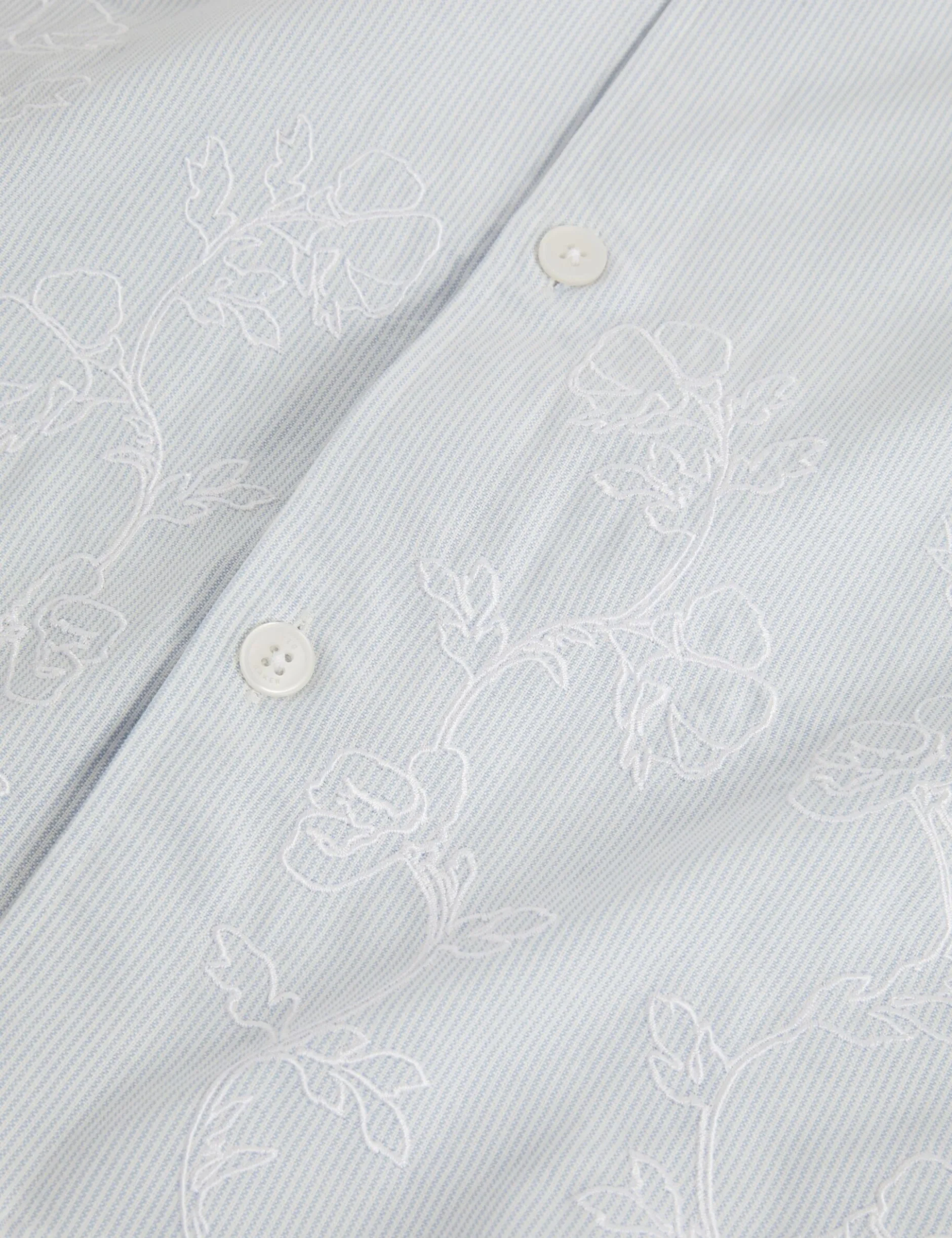 Embroidered Hem Pinstripe Short Sleeve Shirt