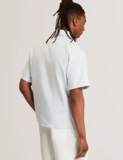 Embroidered Hem Pinstripe Short Sleeve Shirt