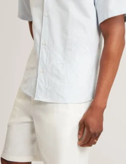 Embroidered Hem Pinstripe Short Sleeve Shirt