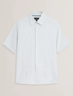 Embroidered Hem Pinstripe Short Sleeve Shirt