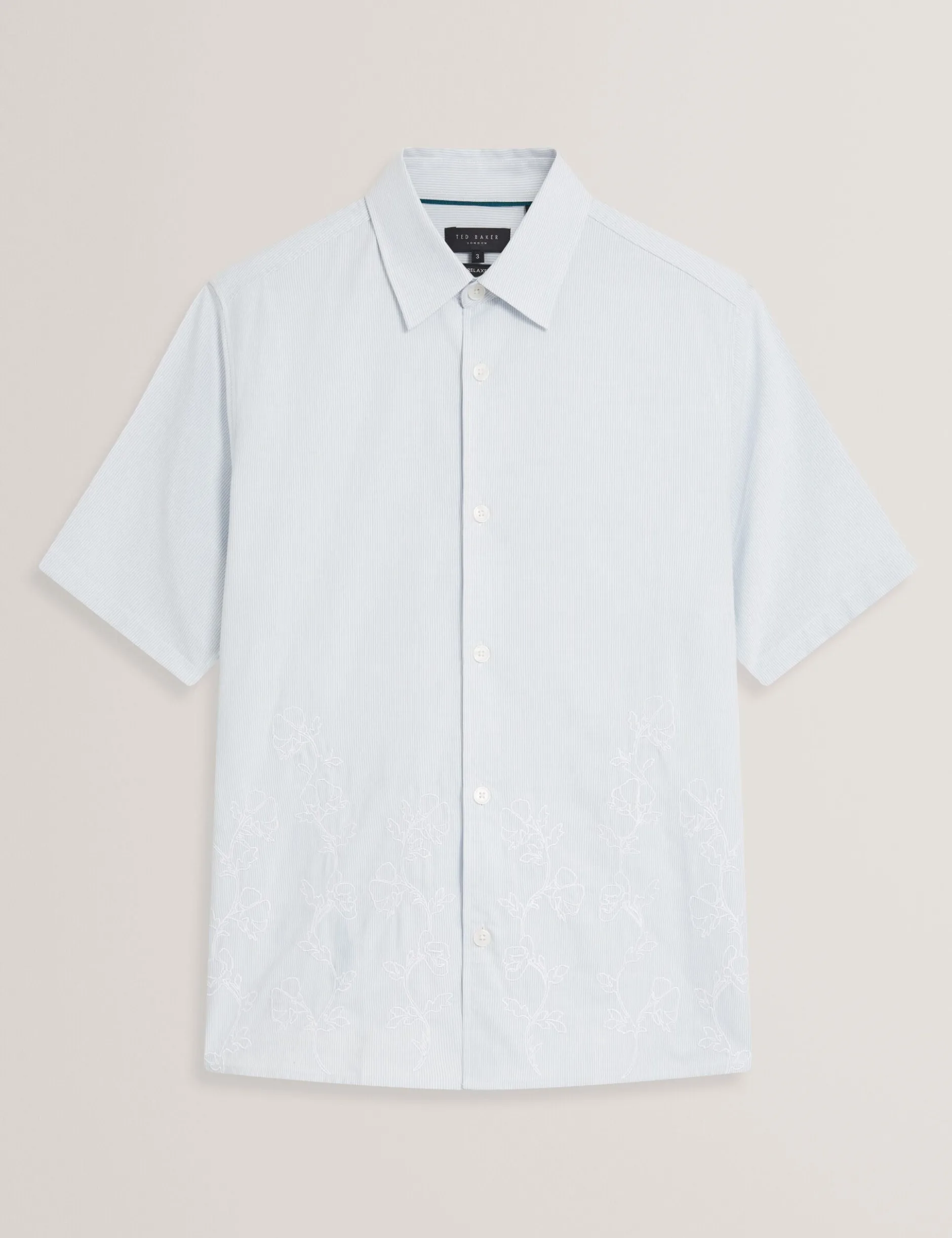 Embroidered Hem Pinstripe Short Sleeve Shirt