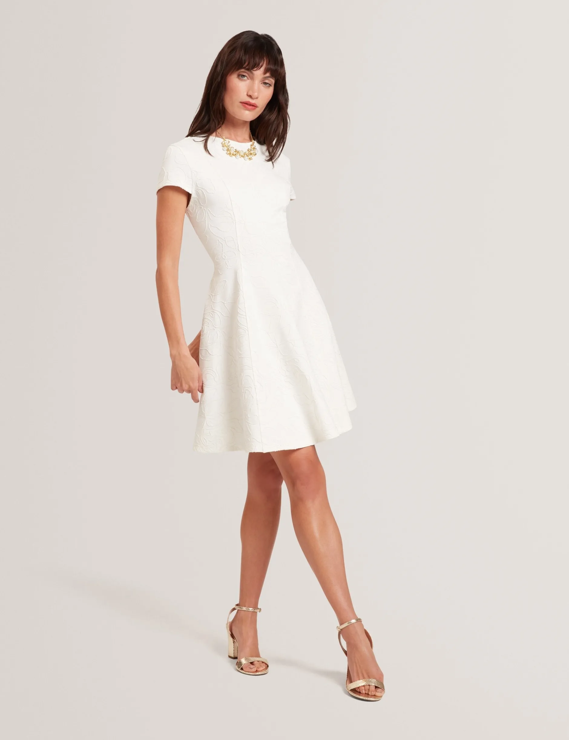 Embroidered Short Sleeve Mini Skater Dress