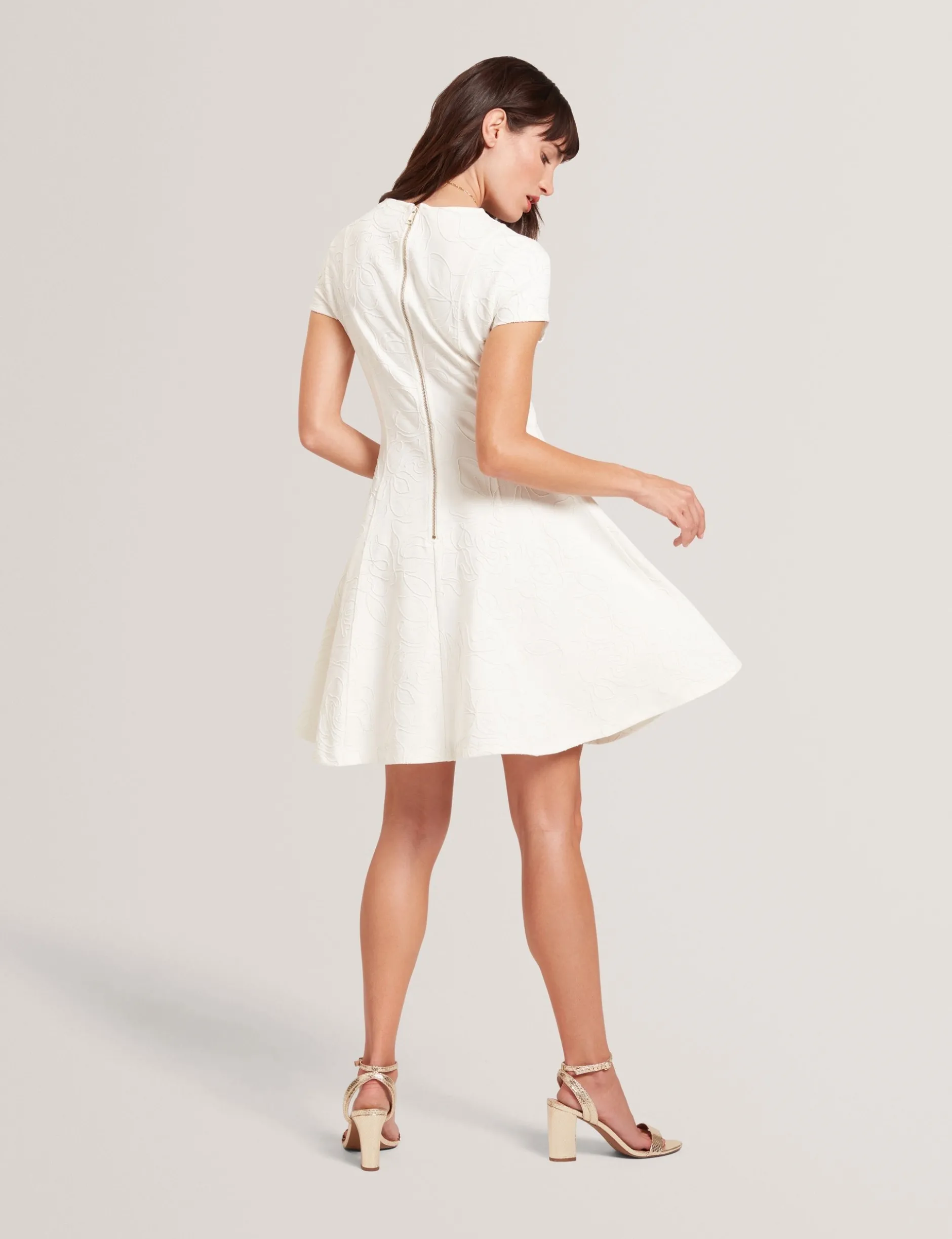 Embroidered Short Sleeve Mini Skater Dress